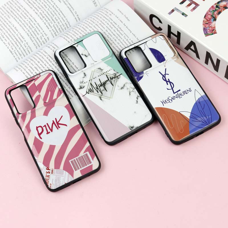 قاب طرحدار محافظ لنز دار کشویی Pink شیائومی Redmi 9T / Poco M3