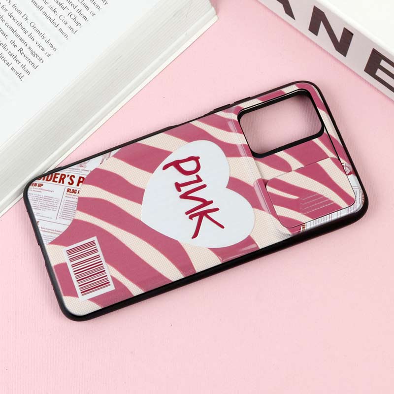 قاب طرحدار محافظ لنز دار کشویی Pink شیائومی Redmi 9T / Poco M3