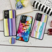 قاب طرحدار محافظ لنز دار کشویی + پاپ سوکت طرح رنگین کمانی شیائومی Redmi Note 10 / Note 10s