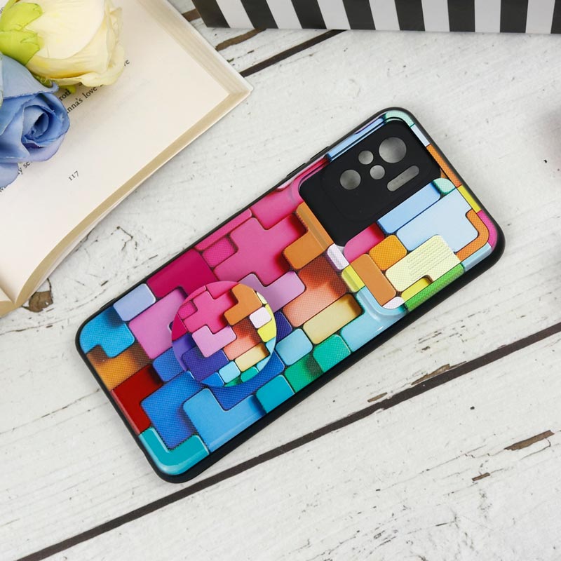 قاب طرحدار محافظ لنز دار کشویی + پاپ سوکت طرح رنگین کمانی شیائومی Redmi Note 10 / Note 10s