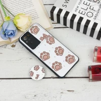 قاب طرحدار محافظ لنز دار کشویی + پاپ سوکت طرح ردپا شیائومی Redmi Note 10 / Note 10s