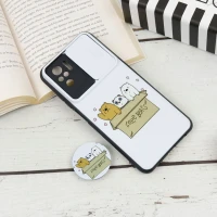 قاب طرحدار محافظ لنز دار کشویی + پاپ سوکت طرح کله فندقی شیائومی Redmi Note 10 / Note 10s