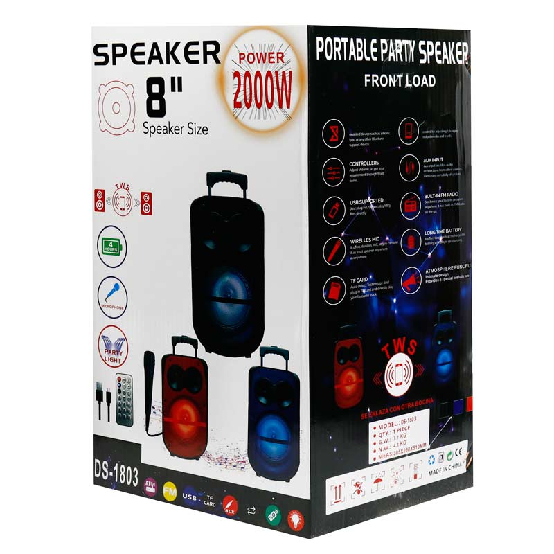اسپیکر چمدانی بلوتوثی رم و فلش خور DS-1803 + میکروفون و ریموت کنترل