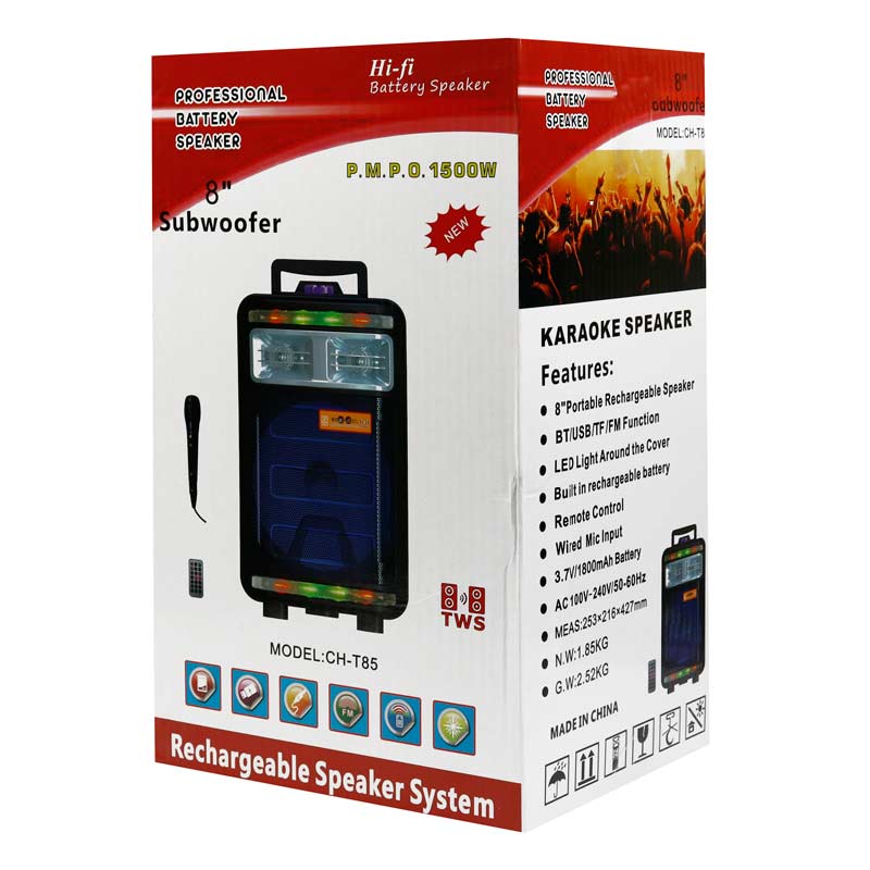اسپیکر چمدانی بلوتوثی رم و فلش خور HIFI CH-T85 + میکروفون و ریموت کنترل