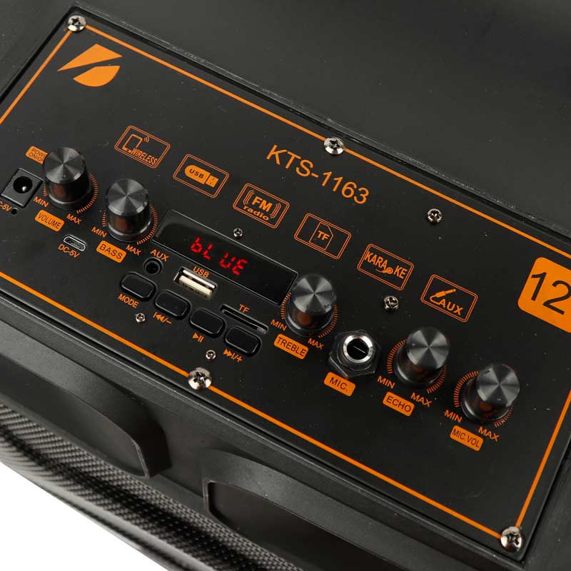 اسپیکر چمدانی بلوتوثی رم و فلش خور KTS-1163 + میکروفون و ریموت کنترل