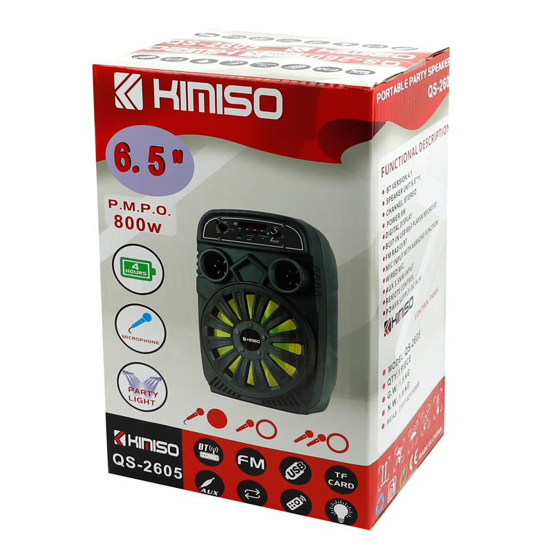 اسپیکر چمدانی بلوتوثی رم و فلش خور Kimiso QS-2605 + میکروفون و ریموت کنترل
