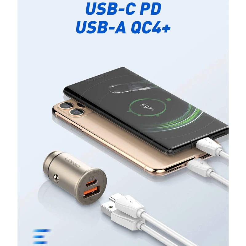 شارژر فندکی فست شارژ LDNIO C506Q 5A QC4 PD3 30W