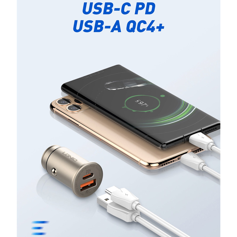 شارژر فندکی فست شارژ LDNIO C506Q 5A QC4 PD3 30W