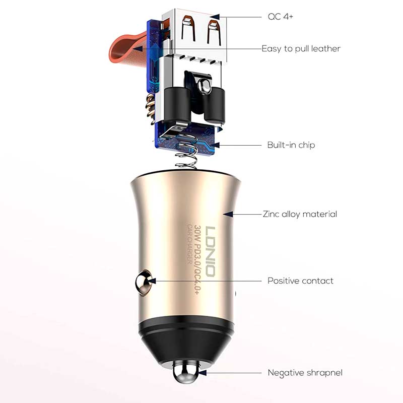 شارژر فندکی فست شارژ LDNIO C506Q 5A QC4 PD3 30W