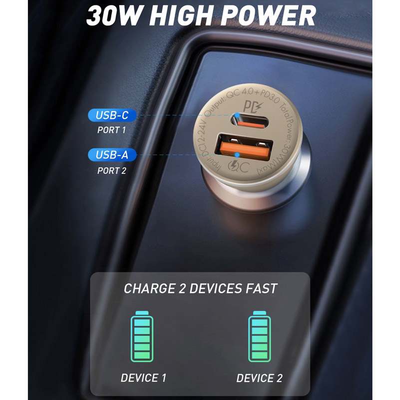 شارژر فندکی فست شارژ LDNIO C506Q 5A QC4 PD3 30W