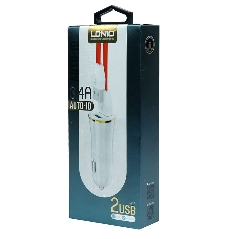 شارژر فندکی 3.4 آمپر LDNIO DL-C28 با کابل آیفونی