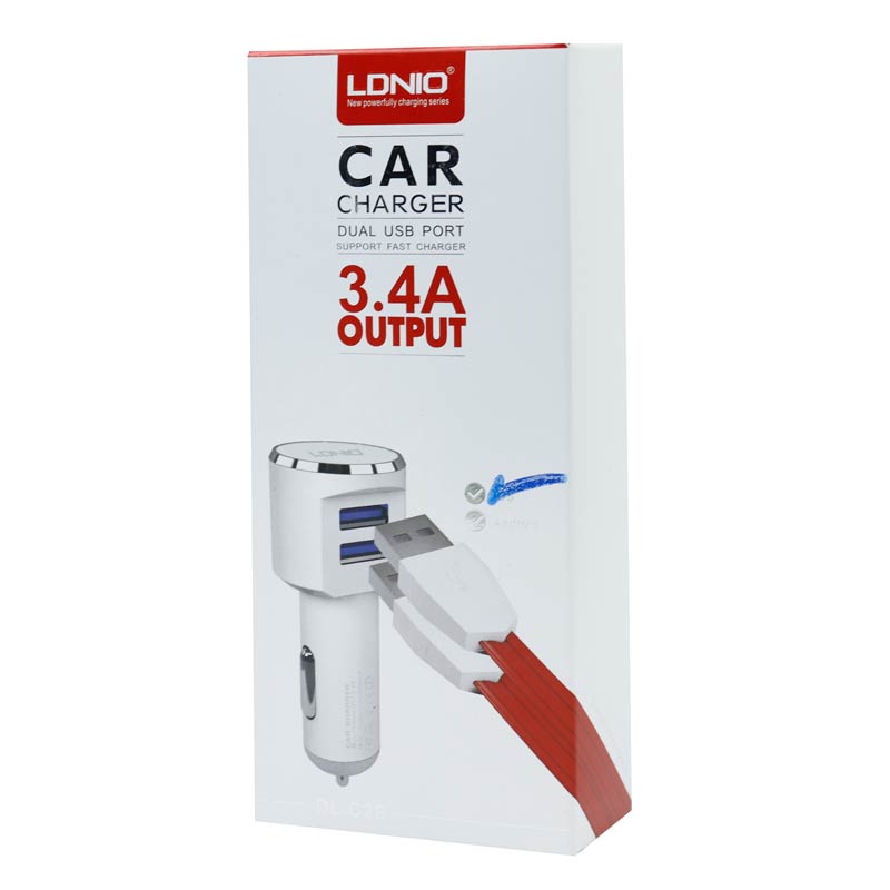 شارژر فندکی LDNIO DL-C29 3.4A HighCopy + کابل آیفونی
