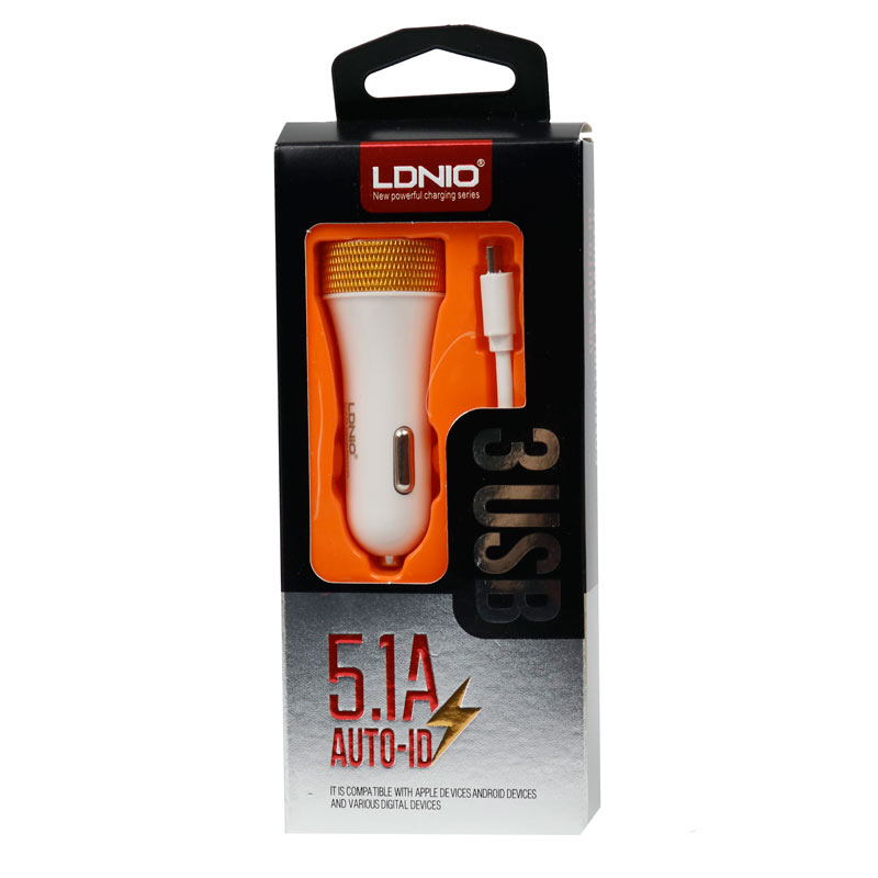 شارژر فندکی LDNIO DL-C50 5.1A + کابل میکرو یو اس بی