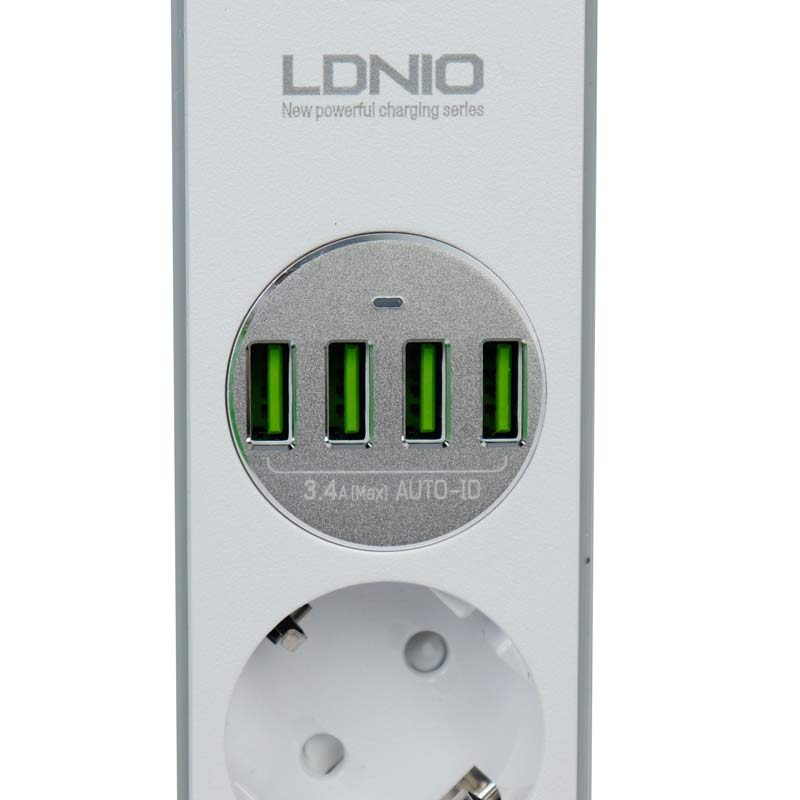 چندراهی 4 خانه برق الدینیو SE4432 3.4A با کابل 2 متری + شارژر USB