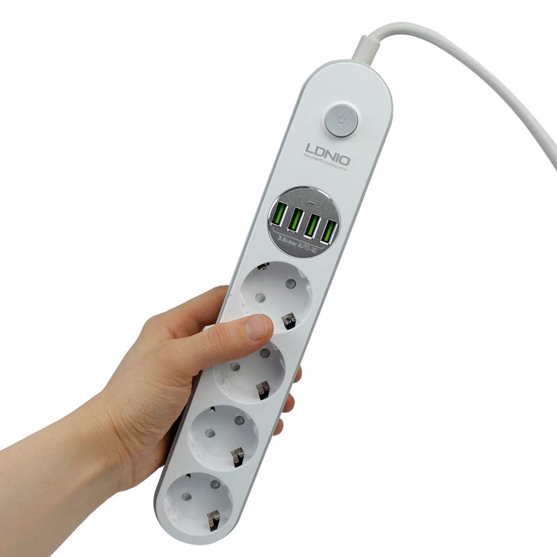 چندراهی 4 خانه برق الدینیو SE4432 3.4A با کابل 2 متری + شارژر USB