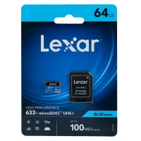رم میکرو 64 گیگ لکسار Lexar Blue Series 633X A1 V30 U3 C10 100MB/s + خشاب
