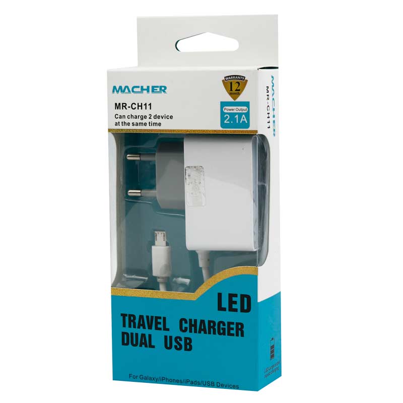 شارژر سیم وصل میکرو یو اس بی Macher MR-CH11 + دو پورت USB