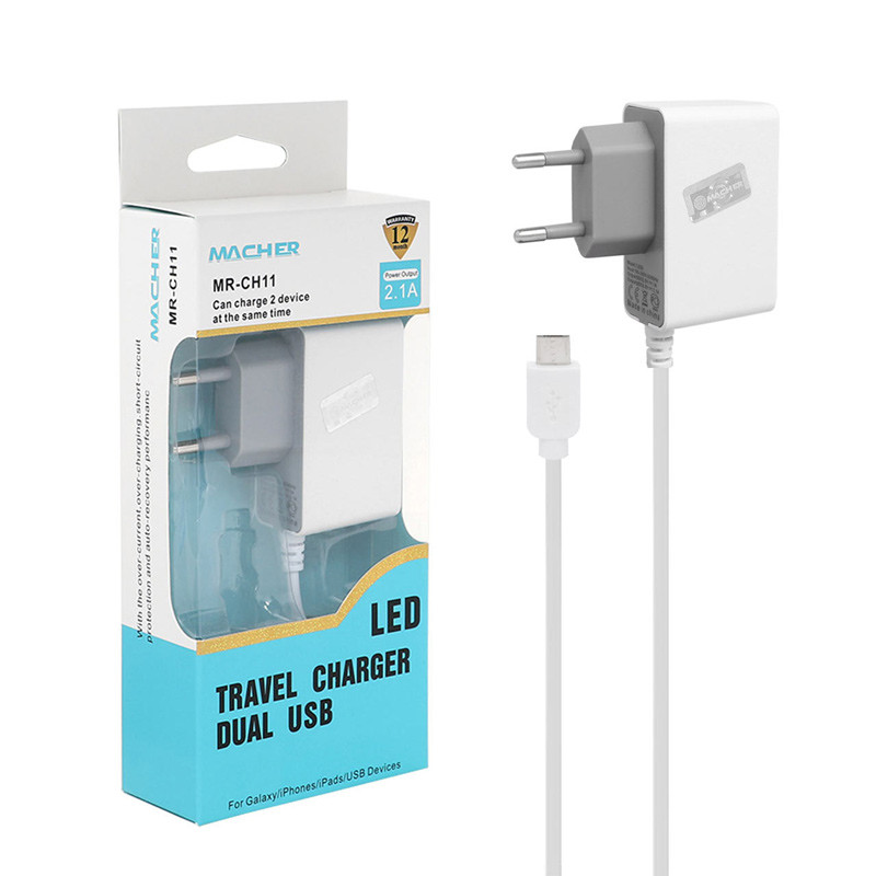 شارژر سیم وصل میکرو یو اس بی Macher MR-CH11 + دو پورت USB