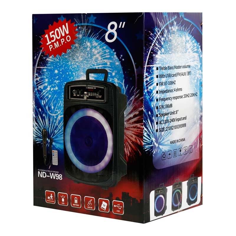 اسپیکر چمدانی بلوتوثی رم و فلش خور ND-W98 + میکروفون و ریموت کنترل