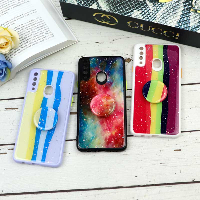 قاب محافظ لنزدار رزین رنگین کمانی پاپ سوکت دار Samsung A20s