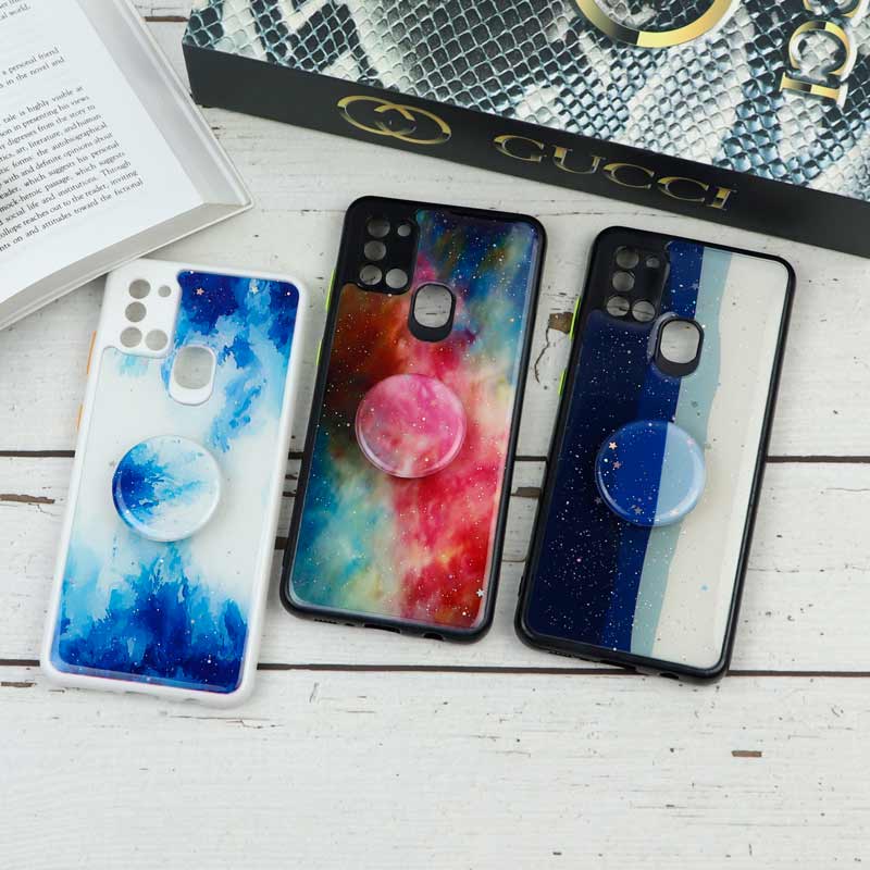 قاب محافظ لنزدار رزین رنگین کمانی پاپ سوکت دار Samsung A21s