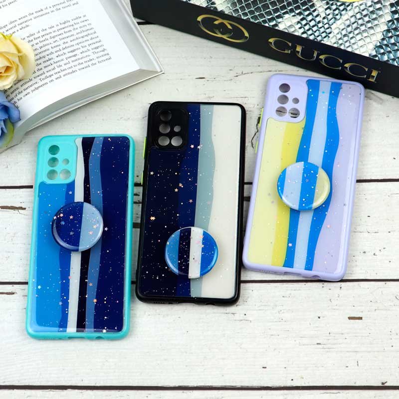 قاب محافظ لنزدار رزین رنگین کمانی پاپ سوکت دار Samsung Galaxy A71