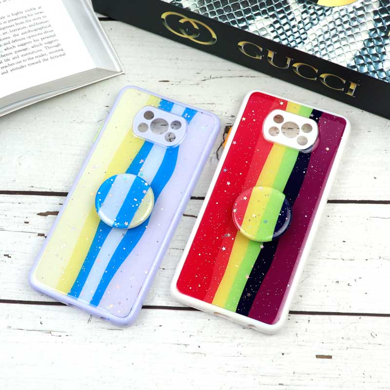 قاب محافظ لنزدار رزین رنگین کمانی پاپ سوکت دار Xiaomi Poco X3