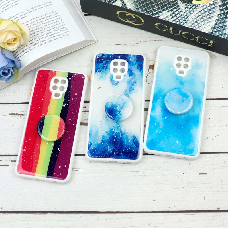 قاب محافظ لنزدار رزین رنگین کمانی پاپ سوکت دار Xiaomi Redmi Note 9s / Note 9 Pro