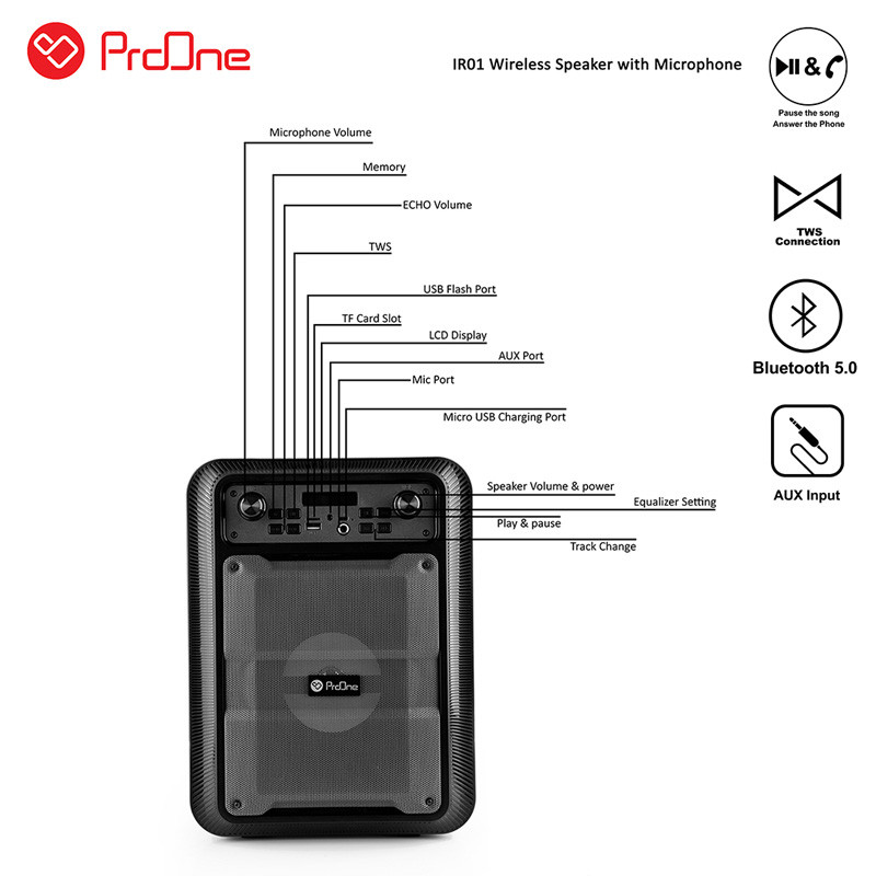اسپیکر چمدانی بلوتوثی رم و فلش خور ProOne IR-01 Series PSB4910 + میکروفون