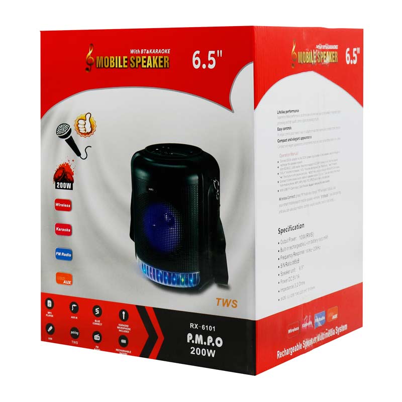 اسپیکر چمدانی بلوتوثی رم و فلش خور RX-6101 + میکروفون و ریموت کنترل