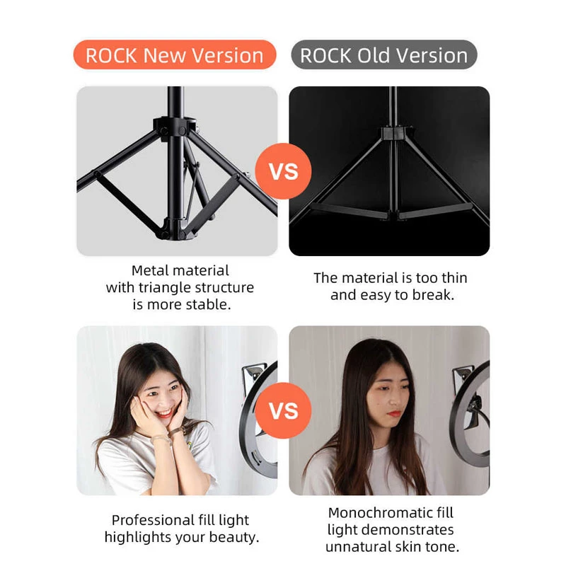 رینگ لایت پایه دار Rock Selfie Ring Light RPH0948