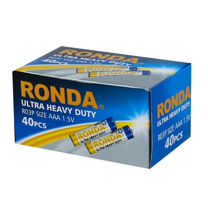 باتری چهارتایی نیم قلمی Ronda Ultra Heavy Duty Ultra Plus R03P 1.5V AAA بسته 40 عددی شرینک