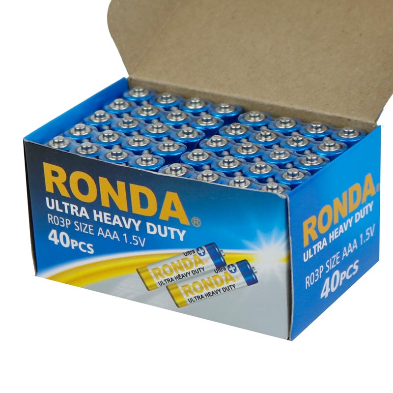 باتری چهارتایی نیم قلمی Ronda Ultra Heavy Duty Ultra Plus R03P 1.5V AAA بسته 40 عددی شرینک