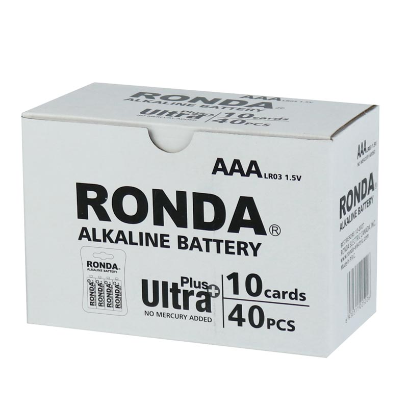 باتری چهارتایی نیم قلمی Ronda Alkaline Ultra Plus LR03 1.5V AAA بسته 40 عددی