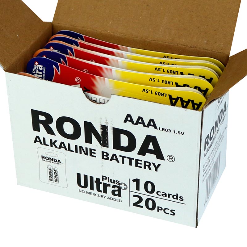 باتری دوتایی نیم قلمی Ronda Ultra Plus Alkaline LR03 1.5V AAA بسته 20 عددی