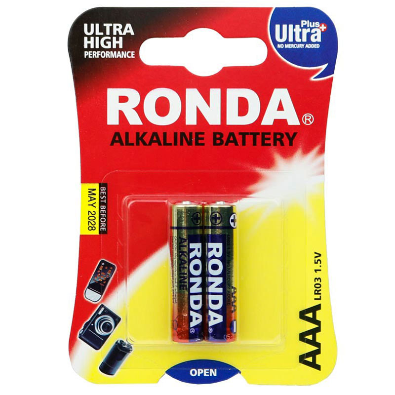 باتری دوتایی نیم قلمی Ronda Ultra Plus Alkaline LR03 1.5V AAA بسته 20 عددی