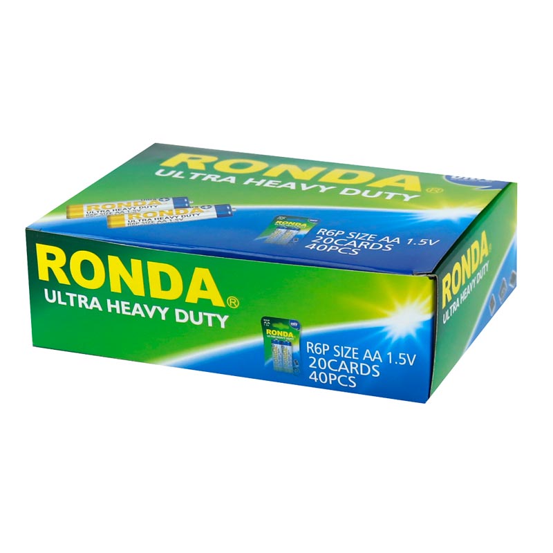 باتری دوتایی قلمی Ronda Ultra Heavy Duty Ultra Plus R6P 1.5V AA بسته 40 عددی کارت کوچک