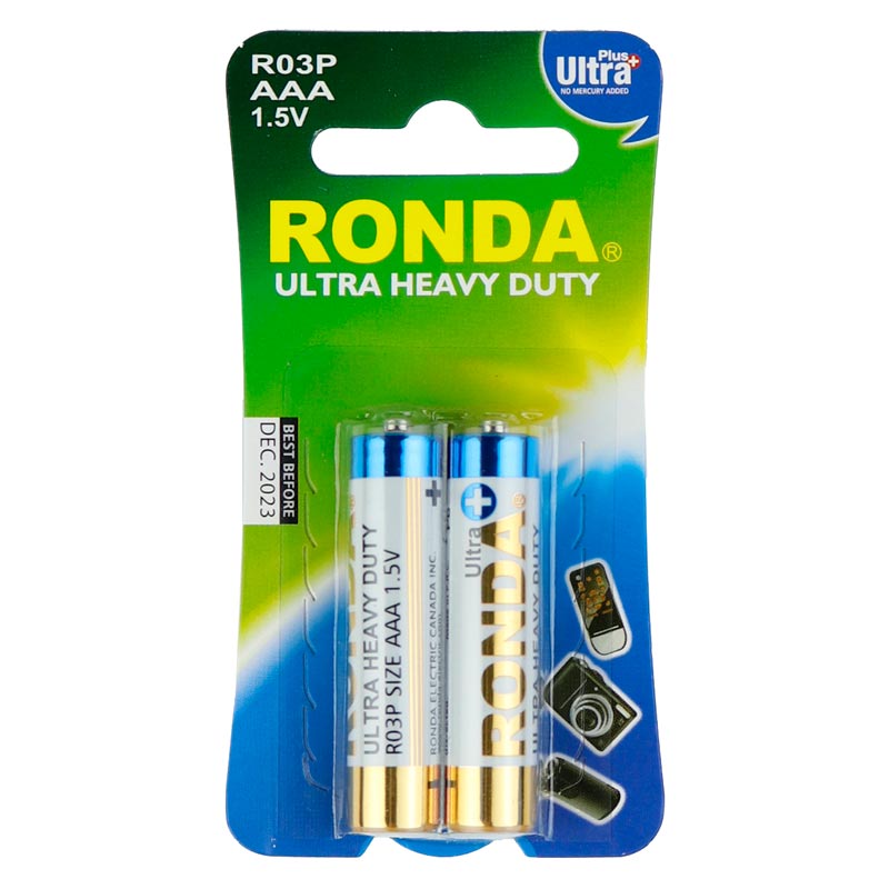 باتری دوتایی نیم قلمی Ronda Ultra Heavy Duty Ultra Plus R03P 1.5V AAA بسته 40 عددی کارت بزرگ