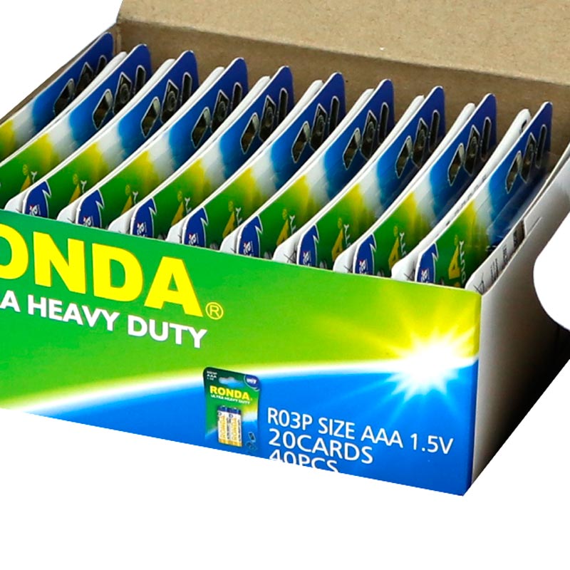 باتری دوتایی نیم قلمی Ronda Ultra Heavy Duty Ultra Plus R03P 1.5V AAA بسته 40 عددی کارت بزرگ