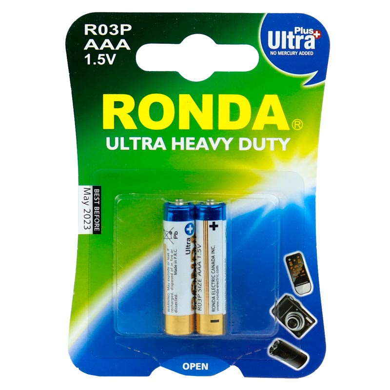 باتری دوتایی نیم قلمی Ronda Ultra Heavy Duty Ultra Plus R03P 1.5V AAA بسته 40 عددی کارت کوچک