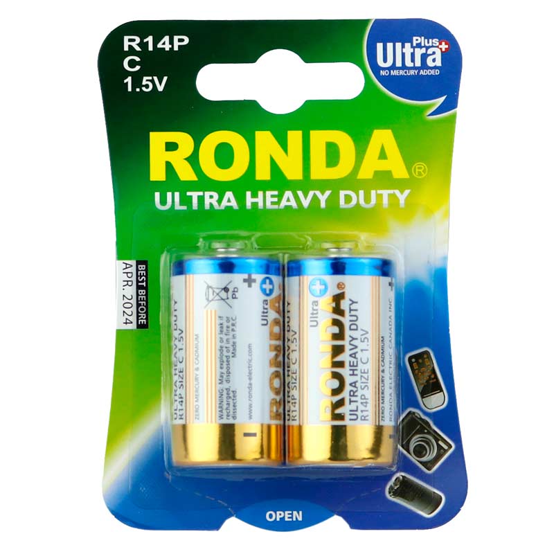 باتری دوتایی متوسط Ronda Ultra Heavy Duty Ultra Plus R14P 1.5V C