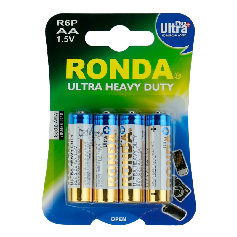 باتری چهارتایی قلمی Ronda Ultra Heavy Duty Ultra Plus R6P 1.5V AA بسته 40 عددی