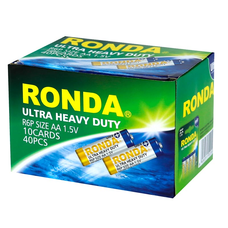 باتری چهارتایی قلمی Ronda Ultra Heavy Duty Ultra Plus R6P 1.5V AA بسته 40 عددی