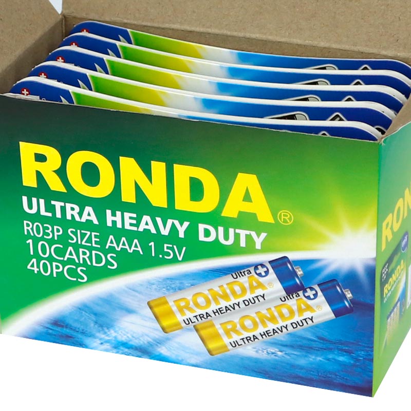 باتری چهارتایی نیم قلمی Ronda Ultra Heavy Duty Ultra Plus R03P 1.5V AAA بسته 40 عددی