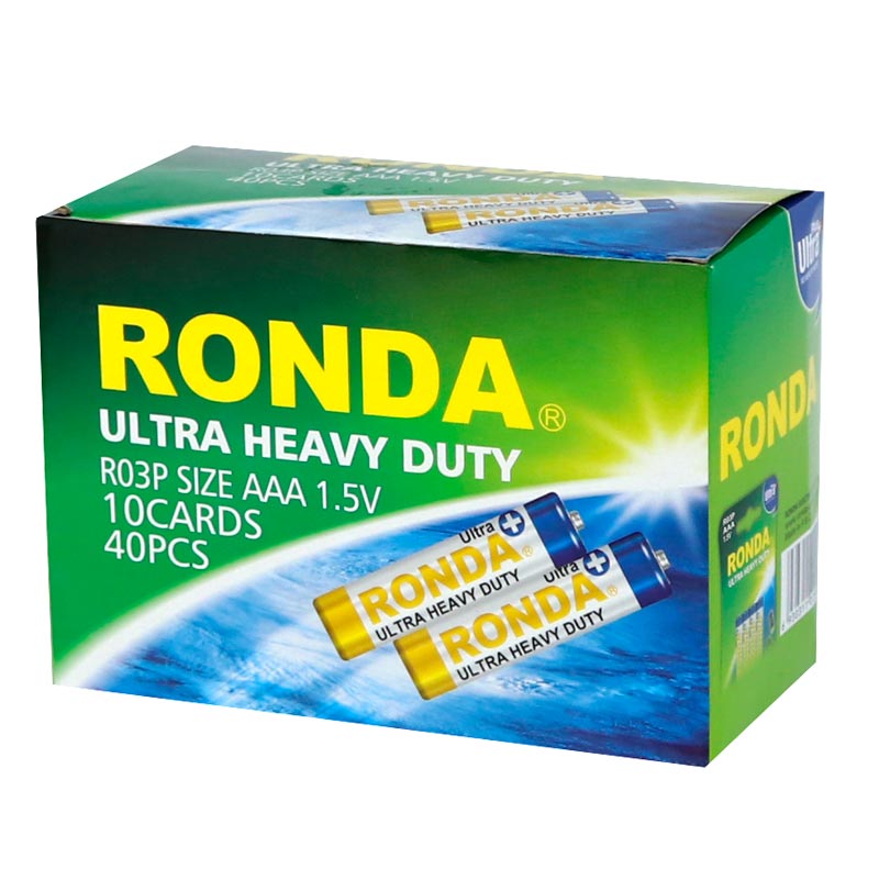 باتری چهارتایی نیم قلمی Ronda Ultra Heavy Duty Ultra Plus R03P 1.5V AAA بسته 40 عددی
