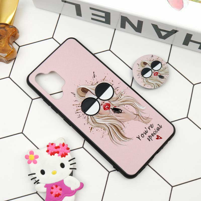 قاب فانتزی برجسته + پاپ سوکت طرح دختر سامسونگ A32 4G سری D