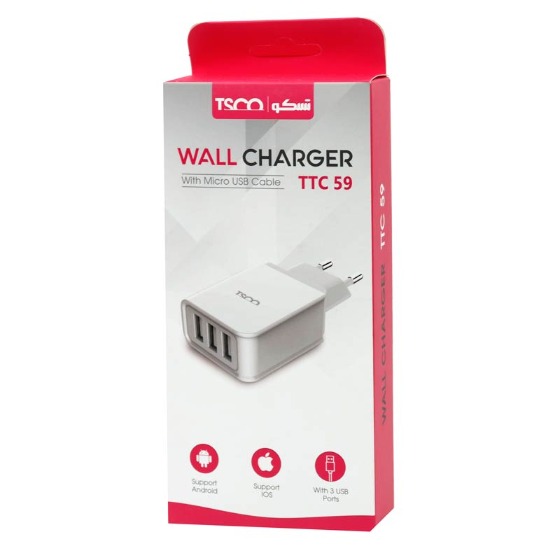 شارژر دیواری TSCO TTC 59 + کابل میکرو یو اس بی