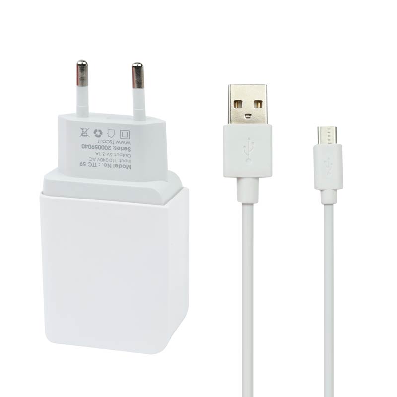 شارژر دیواری TSCO TTC 59 + کابل میکرو یو اس بی