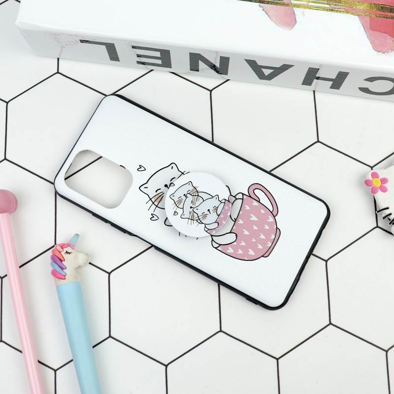 قاب فانتزی برجسته + پاپ سوکت طرح گربه شیائومی Redmi Note 10 / Note 10s سری D