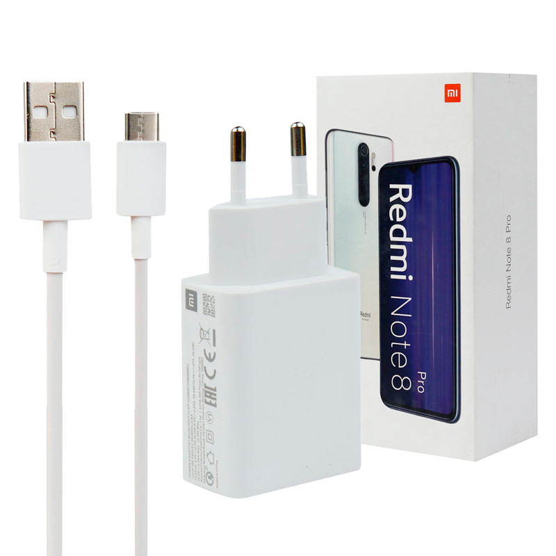 شارژر دیواری فست شارژ Xiaomi Redmi Note 8 Pro QC3 22.5W سرجعبه + کابل Type-C و جعبه گوشی